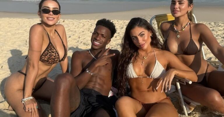 Vinícius Júnior festejó su cumpleaños 25 con tres modelos en las playas de Brasil y por la noche se armó un parque de atracciones