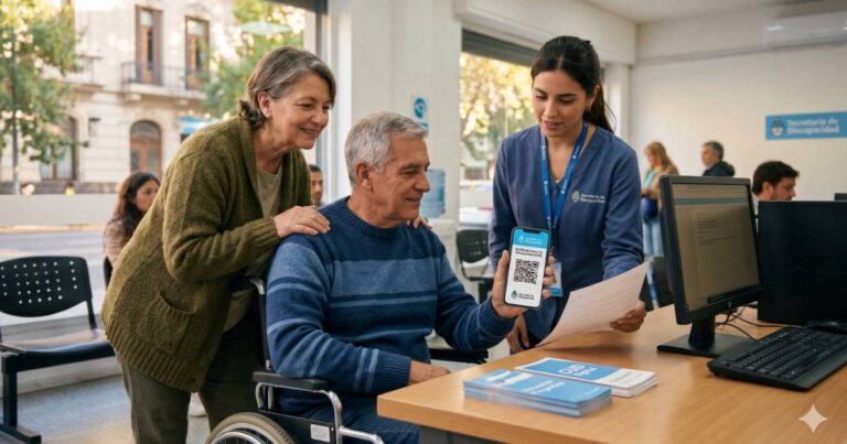 Ilustración de un documento con el logo de ANSES y el símbolo de accesibilidad universal.