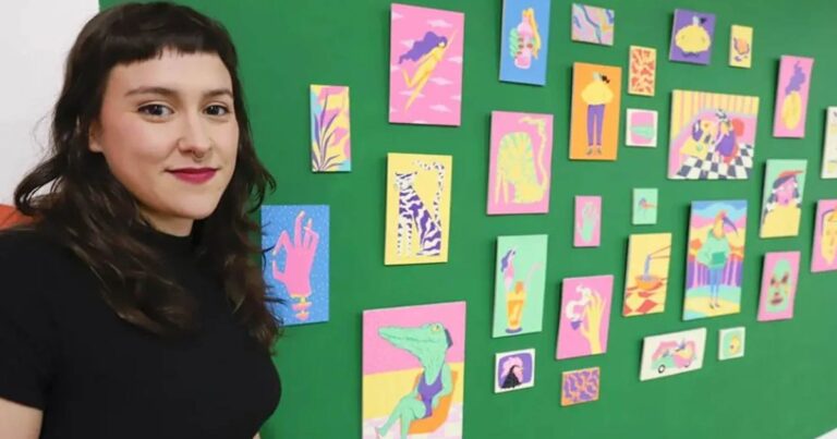 Mapa ilustrado de las regiones de Neuquén creado por la artista María Meazza, mostrando elementos naturales y culturales de la provincia.