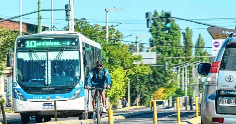 Colectivo urbano circulando por una calle de la ciudad de Neuquén