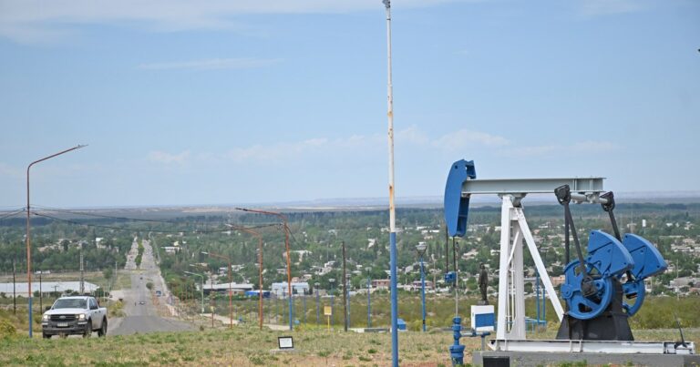 Intendenta Daniela Salzotto durante una conferencia de prensa sobre regalías petroleras.