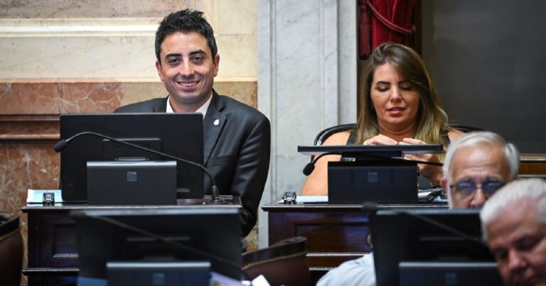 Senador Enzo Fullone durante una intervención en el Senado de la Nación.