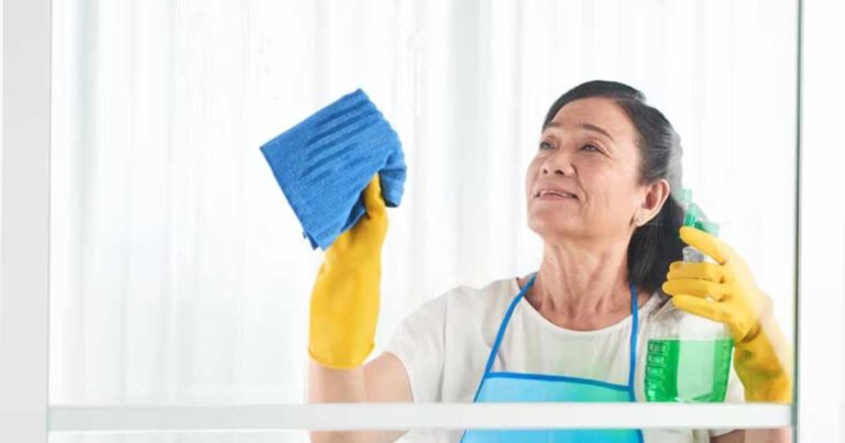 Ilustración de una empleada doméstica sosteniendo un recibo de sueldo y un calendario marcando el mes de mayo de 2026.